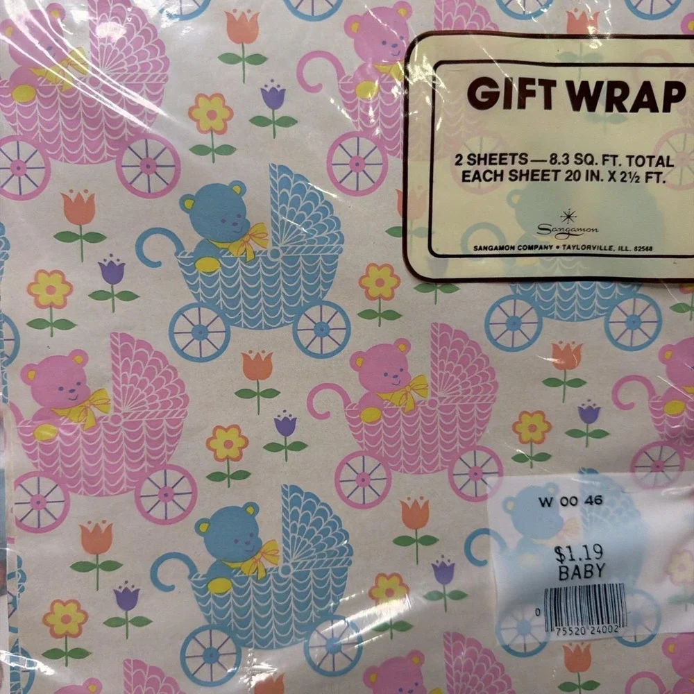 Vintage Baby Wrapping Paper lot incl Hallmark/American Greetings/Sangaman/Buzza+